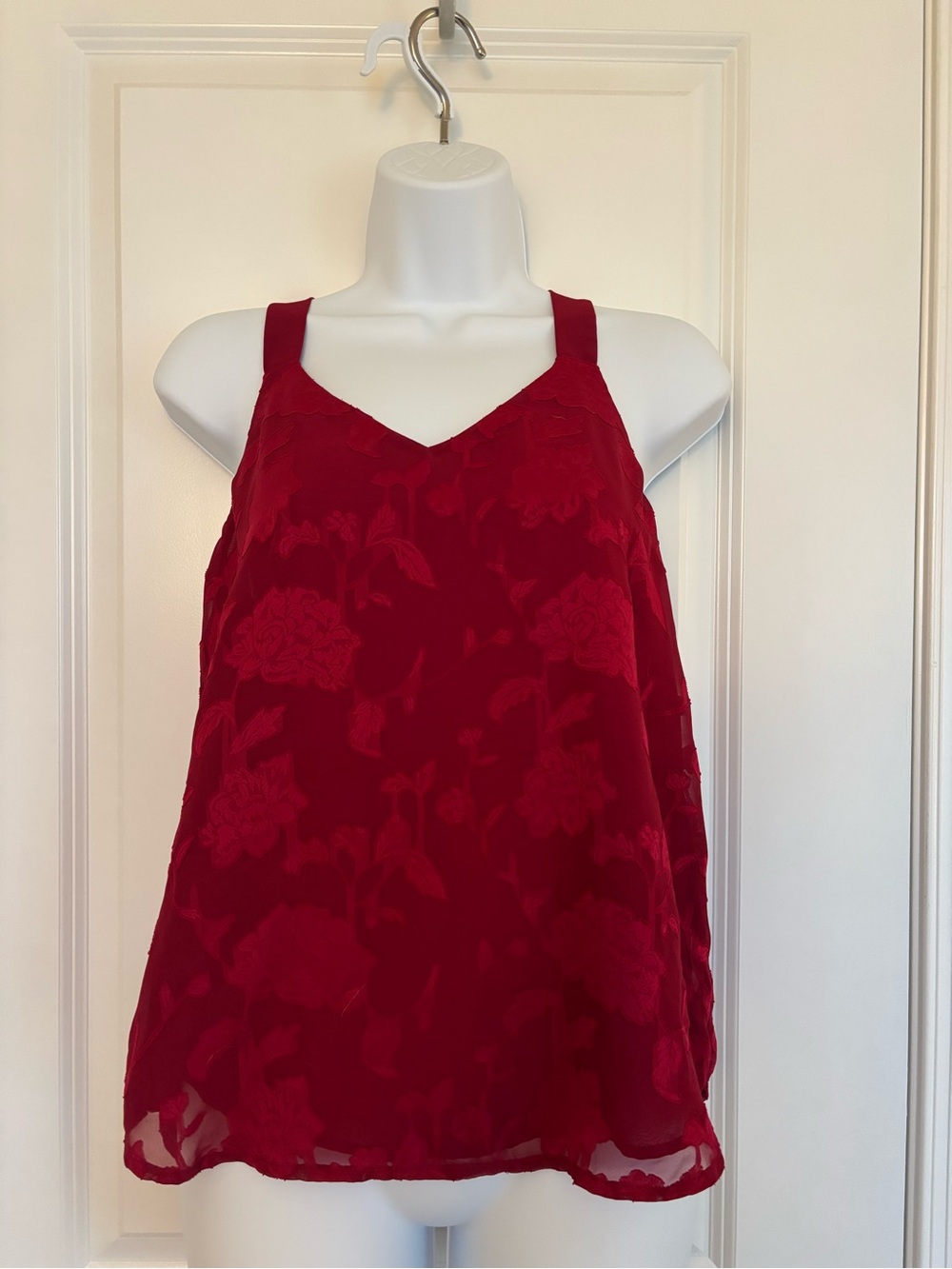 LOFT Red Floral Burnout V-Neck Camisole
